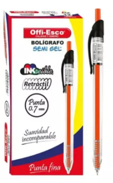 Bolígrafo Semigel Negro Retráctil 052f Offiesco Und