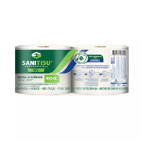 Papel Higiénico Jumbo Natural Sanitisu 400m X 4 Rollos