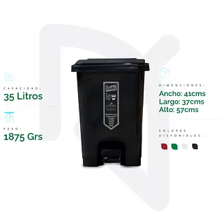 Papelera Tapa Pedal 35 Litros Negra Luxury Plast Und