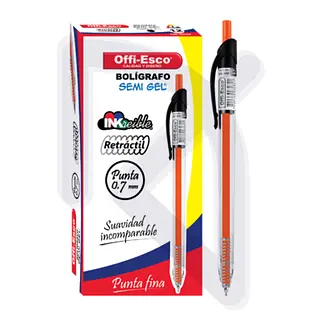Bolígrafo Semigel Negro Retráctil 052f Offiesco Und