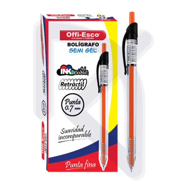 Bolígrafo Semigel Negro Retráctil 052f Offiesco Und