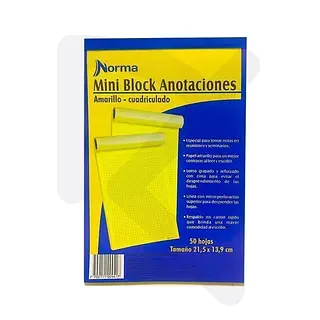 Block Anotaciones Tamaño 1/2 Carta Amarillo Cuadriculado X 50 Hojas