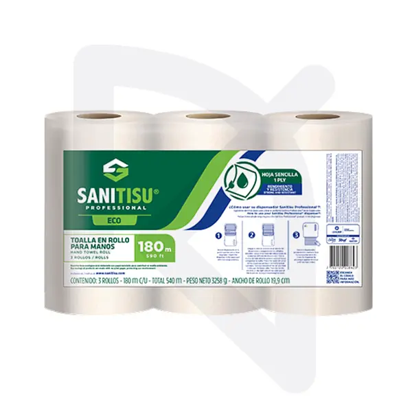Toalla Manos Natural Sanitisu  X 3 Rollos * 180m