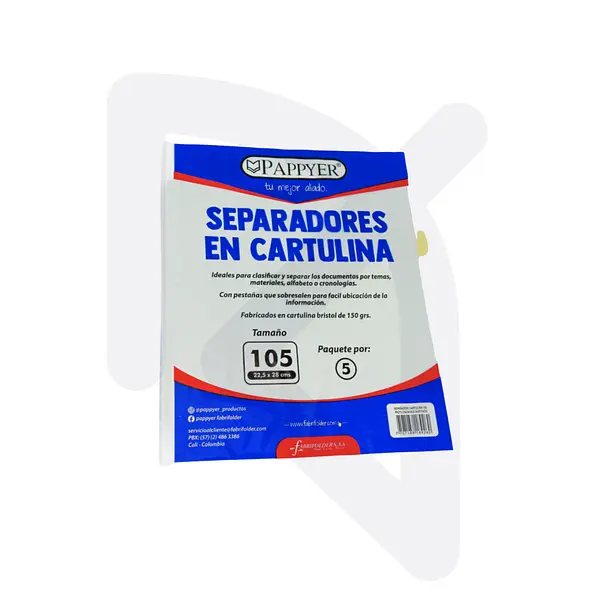 Separador en cartulina tamaño 105 22.5*28 cm X 5 Und
