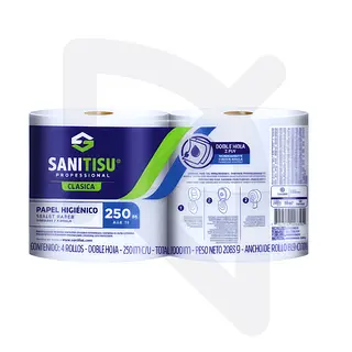Papel Higiénico Jumbo Blanco Sanitisu 4 Rollos * 250 Metros