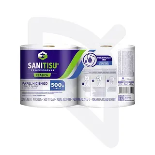 Papel Higiénico Jumbo Blanco Sanitisu 4 Rollos * 500 Metros