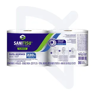 Papel Higiénico Jumbo Blanco Sanitisu 4 Rollos * 220 Metros