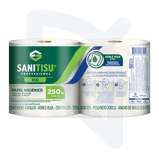 Papel Higiénico Jumbo Natural Sanitisu  4 Rollos * 250m