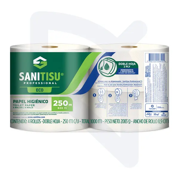 Papel Higiénico Jumbo Natural Sanitisu  4 Rollos * 250m
